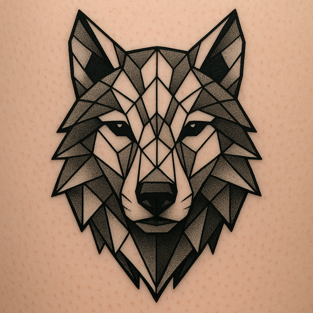 AI Generated Geometric Wolf Tattoo