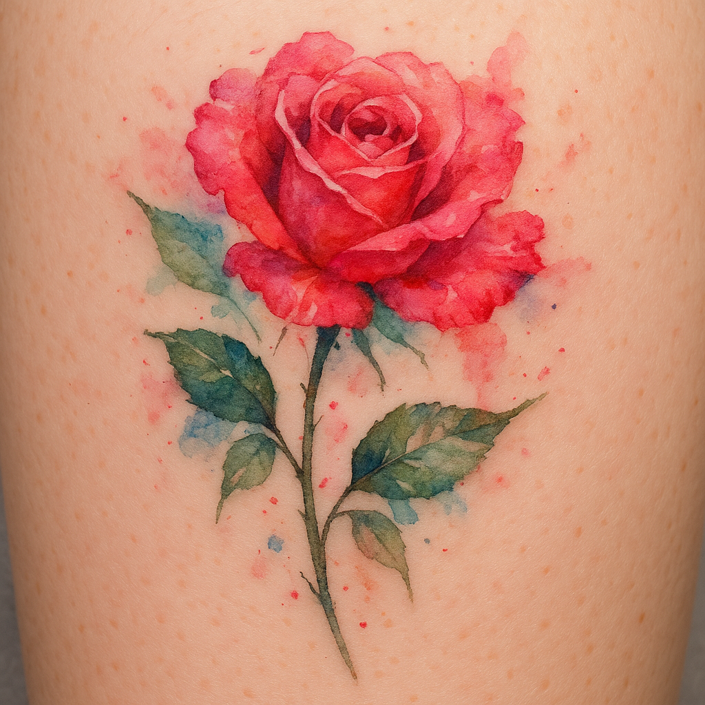 AI Generated Watercolor Rose Tattoo